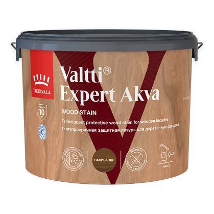 Высокоэффективная декоративно-защитная лазурь Tikkivala Valtti Expert Akva полуматовая палисандр 9 л