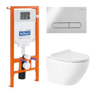 Комплект Унитаз подвесной BelBagno Sfera-R BB046CHR с сиденьем BB2111SC + Система инсталляции для унитазов BelBagno BB002-80 с кнопкой смыва BB005-PR-CHROME