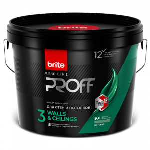 Краска для стен и потолков Brite Pro Line Proff Walls&Ceilings 3 матовая база А белая 9 л