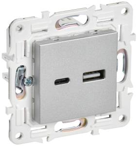 Розетка USB type A+C IEK Skandy SK-U22-018-K23 серебряный
