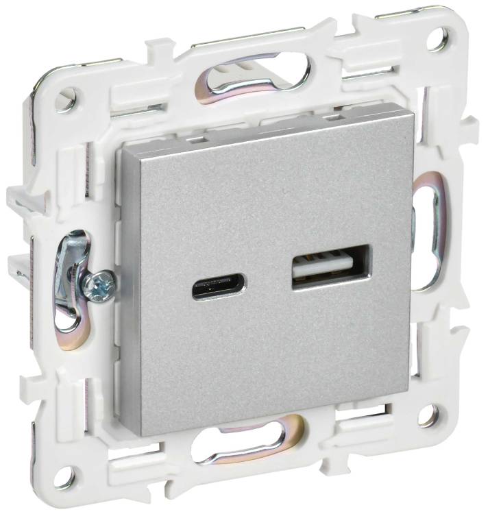 Розетка USB type A+C IEK Skandy SK-U22-018-K23 серебряный