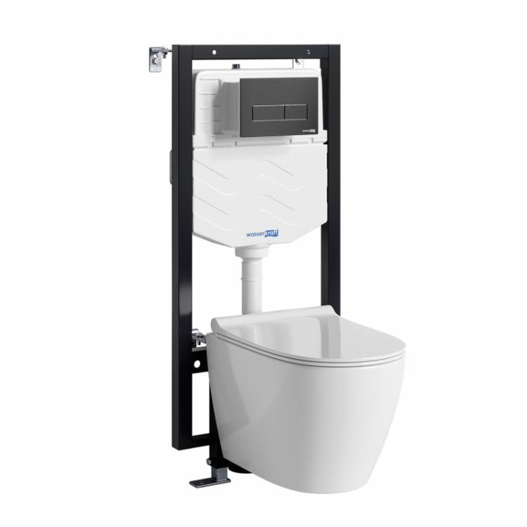 Комплект Wasserkraft Vils 56TLT.010.ME.MB03.H002 унитаз подвесной, белый, сиденье микролифт, с инсталляцией, кнопка матовая черная