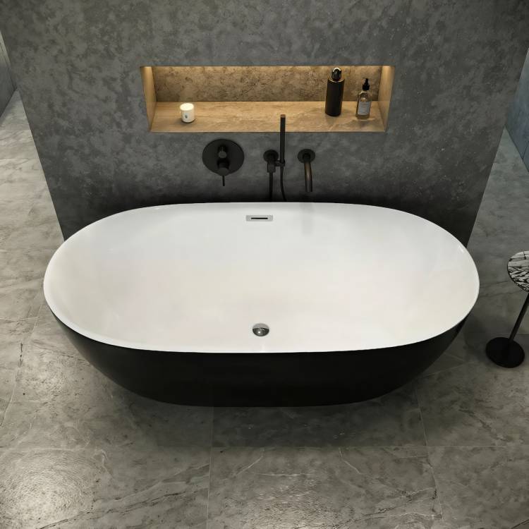 Акриловая ванна Cerutti Spa Skye CT10877 черная снаружи, белая внутри, 170x75
