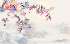 3D Фотообои Artegrafico «Яркая ветвь с попугаем» RC-029 песок