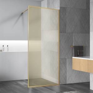 Душевая перегородка Vincea Walk-In (Волк-Ин) VSW-1HP900GWBG профиль брашированное золото, стекло ламинированное с золотыми нитями, 90x200