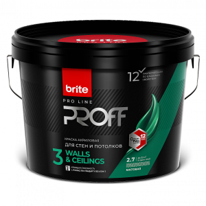 Краска для стен и потолков Brite Pro Line Proff Walls&Ceilings 3 матовая база С бесцветная 2.7 л