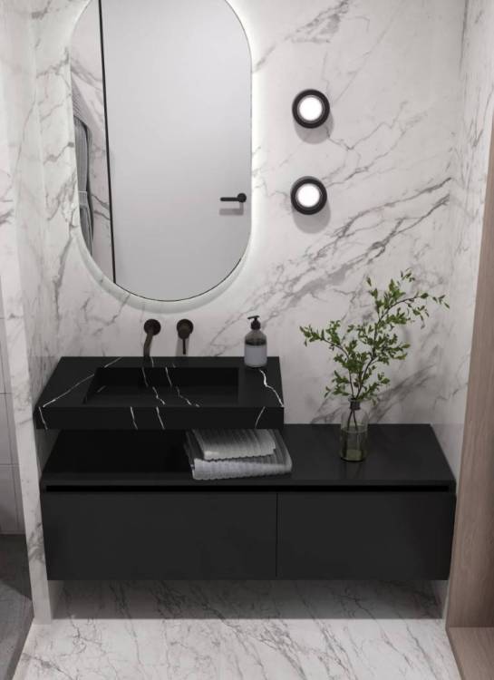 Раковина-столешница Armadi Art Flat 859-080-NM моноблок Nero Marquina 810x452x80