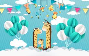 3D Фотообои Artegrafico «Жирафье семейство» KID-134 песок