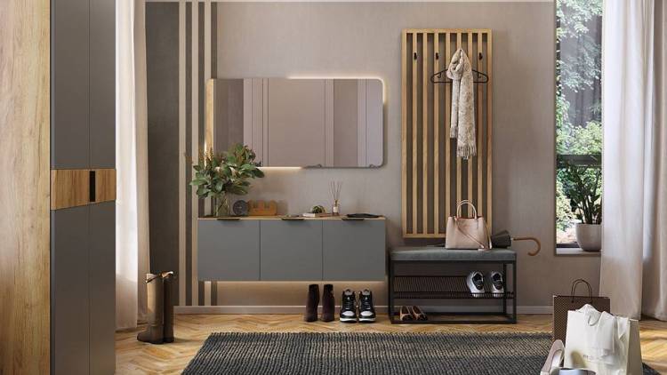 Стенка для прихожей Mebelson Бери К6 ПК06Бери.2564 дуб крафт золотой/графит