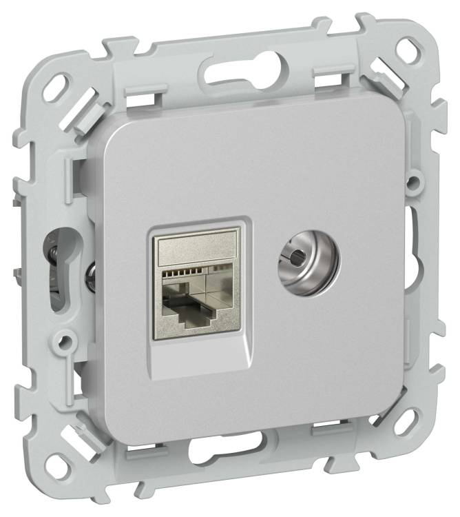 ТВ-розетка+Ethernet RJ45 IEK Flite FI-AK21-2-K47 алюминий