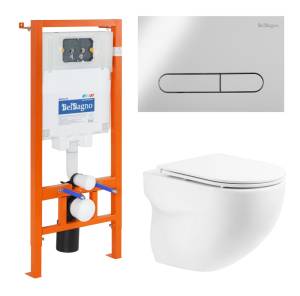 Комплект Унитаз подвесной BelBagno Onda BB066CHR с сиденьем BB870SC + Система инсталляции для унитазов BelBagno BB002-80 с кнопкой смыва BB005-PR-CH