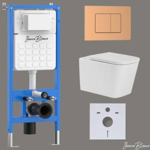 Унитаз с инсталляцией Iberica Blanca Toledo Alto IB001.TLA.231.1172 безободковый, с крышкой-сиденьем микролифт, с кнопкой матовое розовое золото