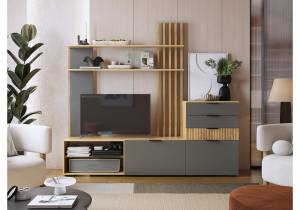 Стенка в гостиную Woodville Бери К3 577859 дуб крафт золотой, графит комплектация 3