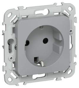 Розетка 1-местная с заземлением и шторками IEK Flite FI-R14-16-1-K03 серый