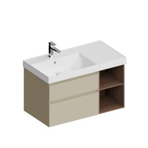 Тумба с раковиной Kerama Marazzi Cubo 90 левая лимо матовая, древесный