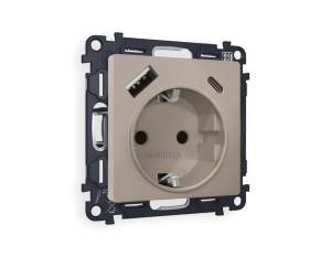 Комплект механизма электрической розетки 2USB A+C 20W (быстрая зарядка) с заземлением Ambrella Volt Alfa MA370010