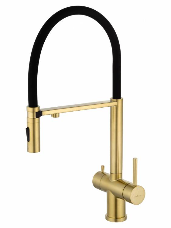 Смеситель для кухни Wonzon & Woghand WW-88458009-BG с гибким изливом и подключением фильтра, брашированное золото