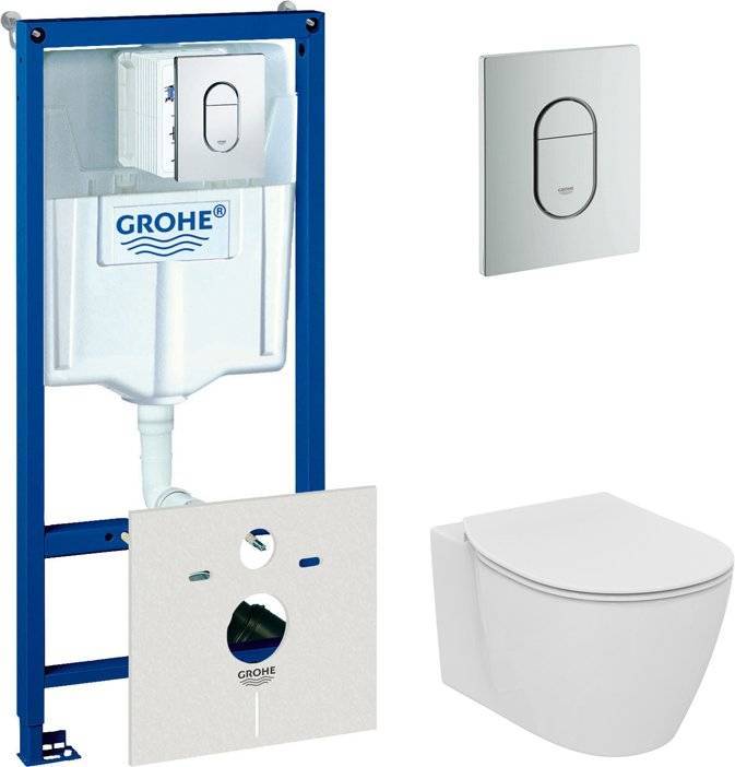 Комплект  Система инсталляции для унитазов Grohe Rapid SL 38929000 4 в 1 с кнопкой смыва + Крышка-сиденье Ideal Standard Connect E772401 с микролифтом