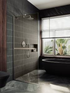 Душевая перегородка MaybahGlass MGD-727-5у 79x195, стекло бронза 8 мм, профиль хром матовый