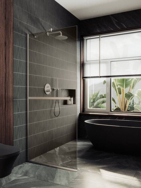 Душевая перегородка MaybahGlass MGD-727-5у 79x195, стекло бронза 8 мм, профиль хром матовый