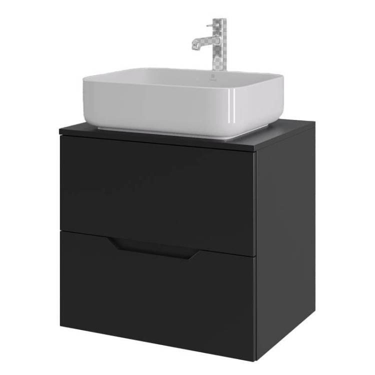 Тумба с раковиной Orange Line Li-60TubMDF+B05-500W черная матовая, 60 см