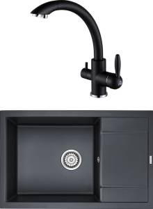 Комплект Paulmark PM317850-BLM черный металлик + Смеситель Paulmark Essen Es213001-418 для кухонной мойки, черный металлик