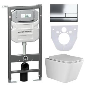 Комплект Унитаз подвесной Ceramica Nova Metric CN3007 + Система инсталляции Envision CN1002CH с кнопкой смыва хром и шумоизоляционной панелью CN1000