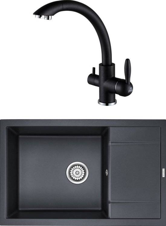 Комплект Paulmark PM317850-BLM черный металлик + Смеситель Paulmark Essen Es213001-418 для кухонной мойки, черный металлик
