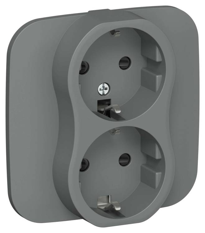 Розетка 2-местная с заземлением и шторками IEK Flite FI-R24A-16-1-K80 мокрый асфальт