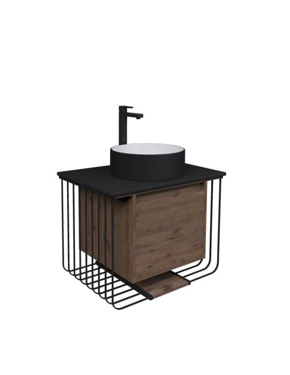 Тумба с раковиной Grossman Винтаж 70 с 1 ящиком, веллингтон черный металл (GR-4040BW)