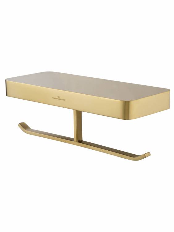 Держатель для туалетной бумаги Wonzon & Woghand WW-8356-BG двойной с полкой, брашированное золото