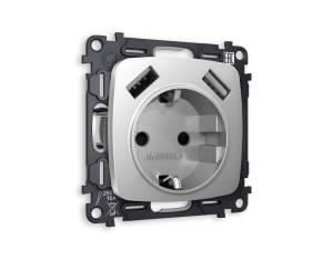 Комплект механизма электрической розетки 2USB A+A 18W (быстрая зарядка) с заземлением Ambrella Volt Omega MO409010