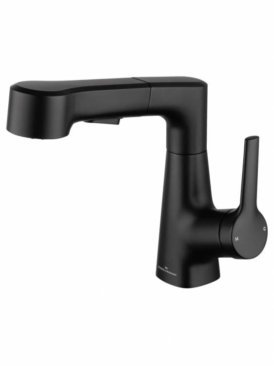 Смеситель для раковины Wonzon & Woghand WW-121B108-MB с выдвижным изливом, черный матовый