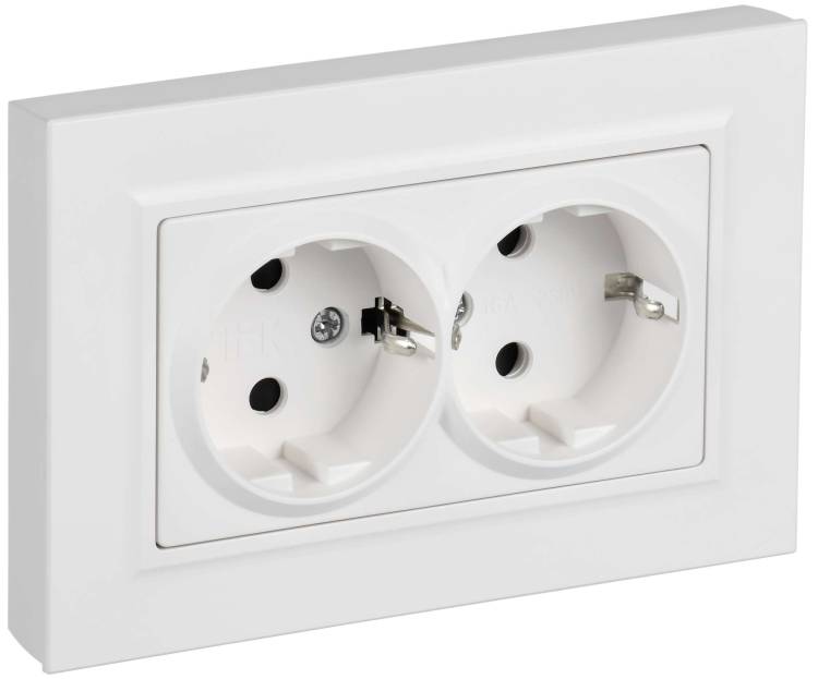Розетка 2-местная с заземлением и шторками IEK Brite BR-R28-16-K91-F арктический белый