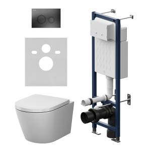 Унитаз с инсталляцией Am.Pm X-Joy IS110138.851900 безободковый, с крышкой-сиденьем микролифт, белый глянцевый, с черной матовой кнопкой