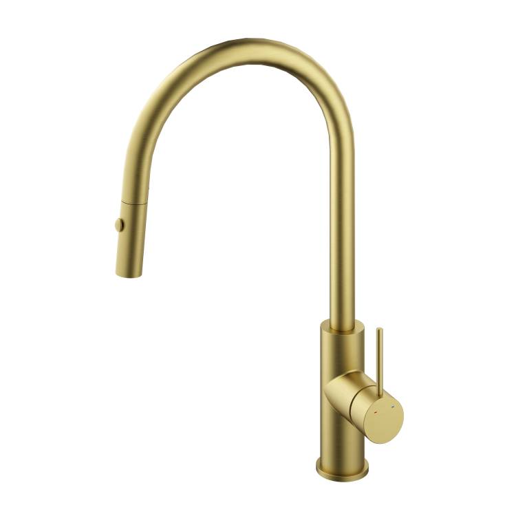 Смеситель для кухни Vincea City VKF-2C1BG с выдвижным изливом, брашированное золото