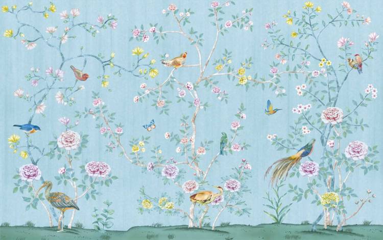 Бесшовные Eco обои Ortograf Flora 31272 Chinese garden blue Жемчуг ОЕ-Р3