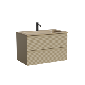 Тумба с раковиной Sancos Folk подвесная, 80x45x52, c двумя ящиками оснащенными доводчиками, Капучино, раковина бежевая