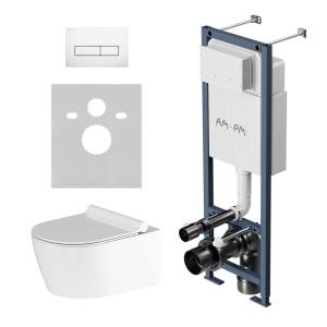 Комплект Am.Pm Jupiter IS110301.DX77C1700 унитаз подвесной, с сиденьем микролифт, кнопка белая глянцевая