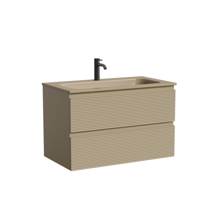 Тумба с раковиной Sancos Folk подвесная, 80x45x52, c двумя ящиками оснащенными доводчиками, Капучино, раковина бежевая