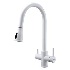 Смеситель для кухни Paulmark Lange La214212-WH с выдвижным изливом, белый матовый