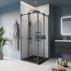 Душевой уголок BelBagno Marino MARINO-A-2-90-C-NERO профиль черный матовый, стекло прозрачное, 90x90