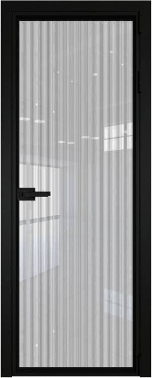 Межкомнатная дверь Profil Doors 1 AV цвет профиля Черный, стекло безопасное 6 мм страйп 600x2000