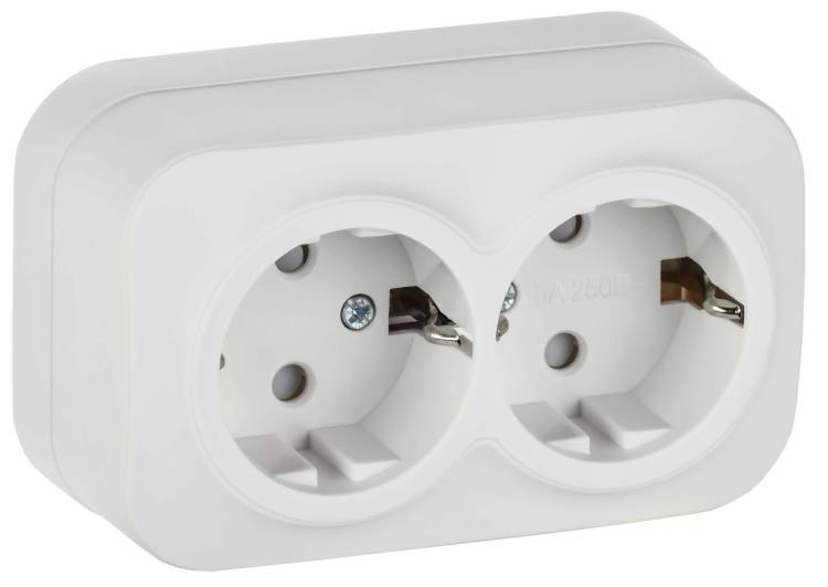 Розетка 2-местная с заземлением и шторками IEK Glory ERH24-K01M-16 белый матовый