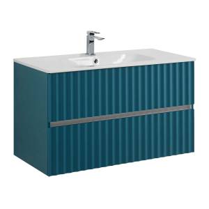 Тумба с раковиной Art&Max Elegant с подсветкой ручек, Аквамарин, 58.5x100