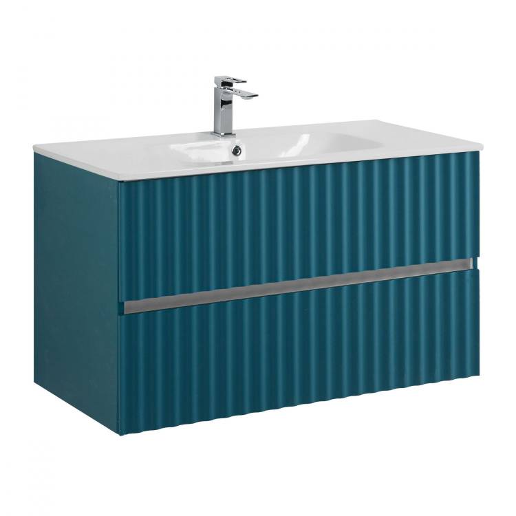 Тумба с раковиной Art&Max Elegant с подсветкой ручек, Аквамарин, 58.5x100