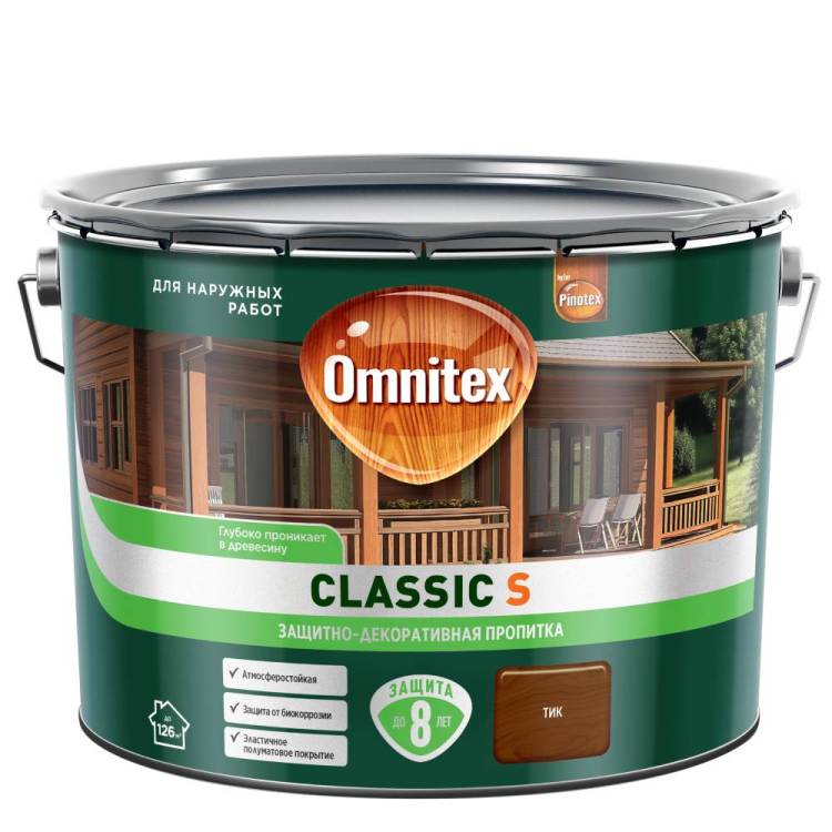 Пропитка декоративная для защиты древесины Omnitex Classic S тик 9 л