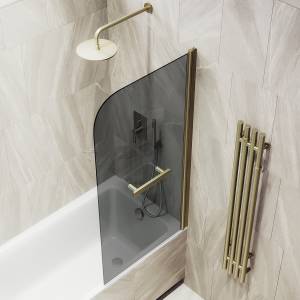 Шторка на ванну MaybahGlass MGV-791-2 80x140, поворотная, стекло графит 6 мм, профиль бронза, с полотенцедержателем