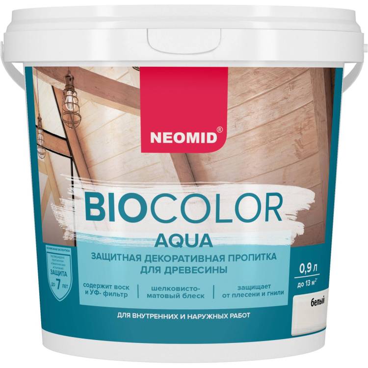 Защитная декоративная пропитка для древесины Neomid Bio Color Aqua сосна 0.9 л