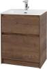 Тумба с раковиной Belbagno Kraft KRAFT-600-2C-PIA-RT 60x46x83 Rovere Tabacco напольная с фрезерованными ручками по всей длине фасада с двумя выкатными ящиками фото 2
